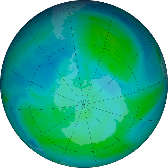 Antarctic ozone map for 15 January 2016